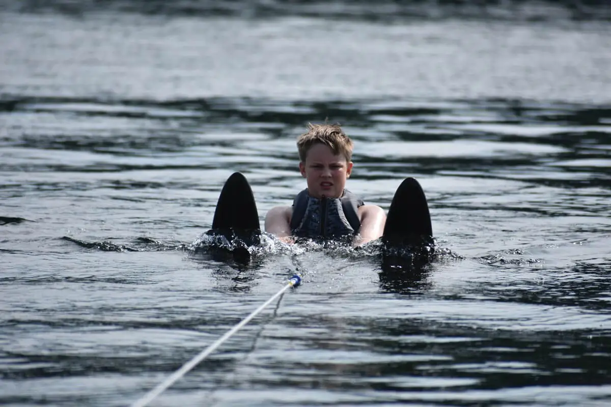 Boy waterskiing on Lake Winnipesaukee